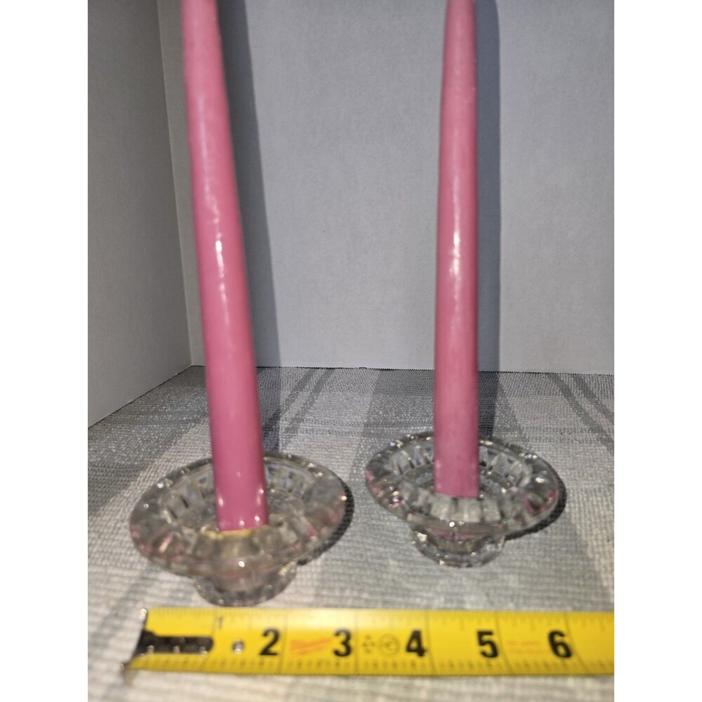 Vintage Pair KIG Malaysia Cut Glass Diamond Taper /Votive/Pillar Candle Holders